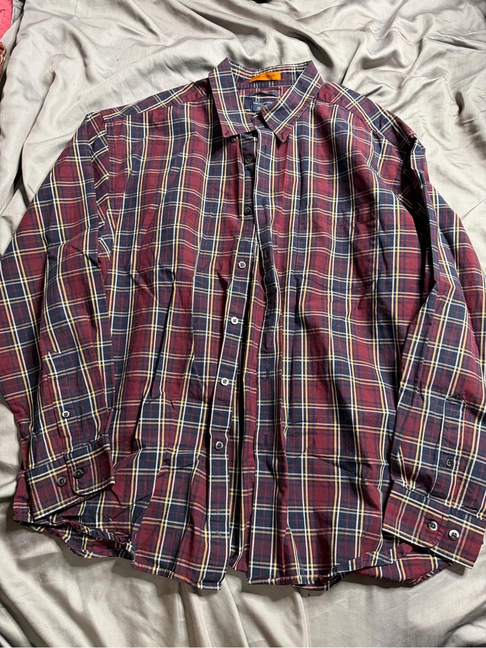 Dockers Men's Plaid Button-Down Shirt in Burgundy, Navy & Cream